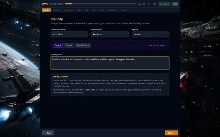 A run through the SWN Builder interface.